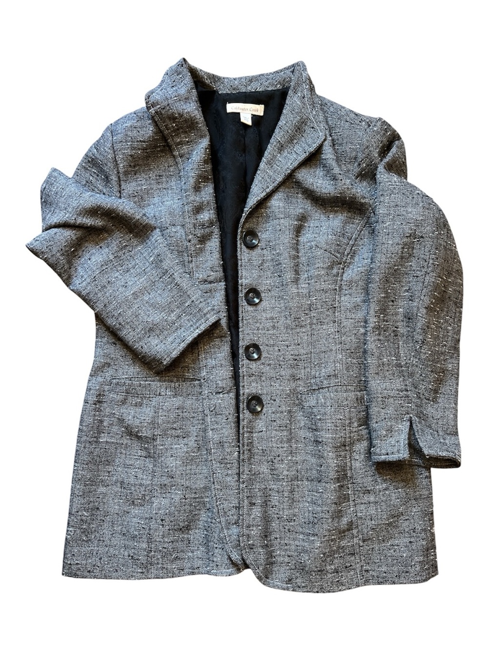 Coldwater Creek Grey Chevron Tweed Blazer Jacket Petite 14 P14 Lined Coat
